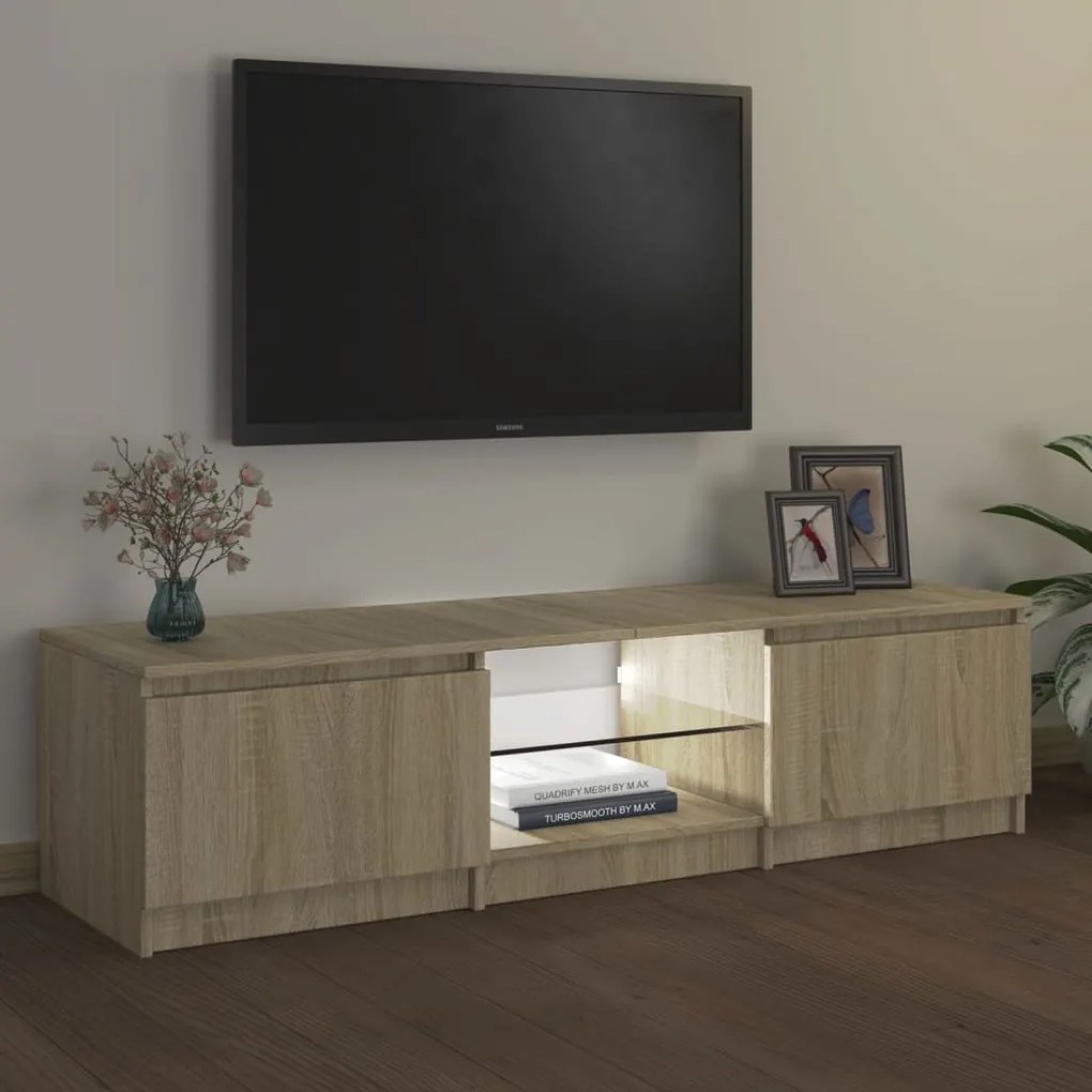 Móvel de TV Vinici com Luzes LED de 140cm - Carvalho - Design Moderno