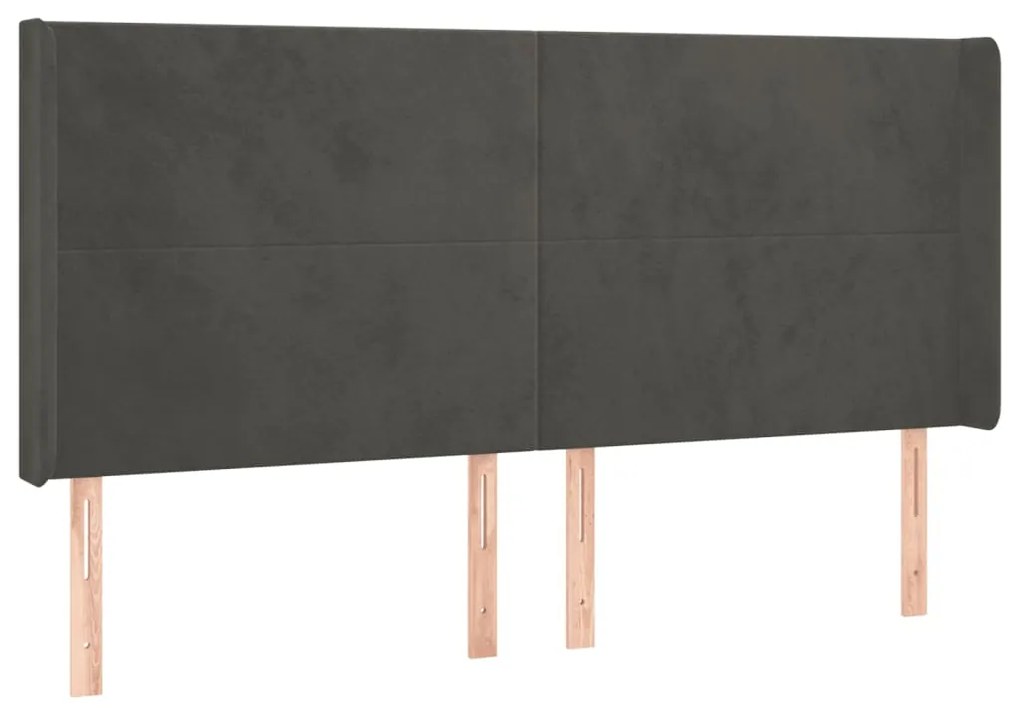 Cabeceira de cama c/ LED veludo 163x16x118/128 cm cinza-escuro