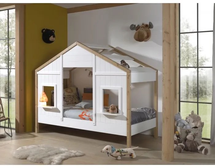 Cama Infantil BABS 90 Desenho Casa Branco/Natural