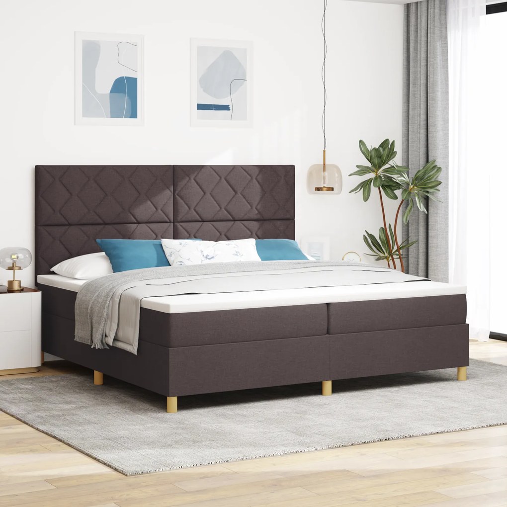 vidaXL Cama Box Spring com Colchão Castanho Escuro 200x200 cm Tecido