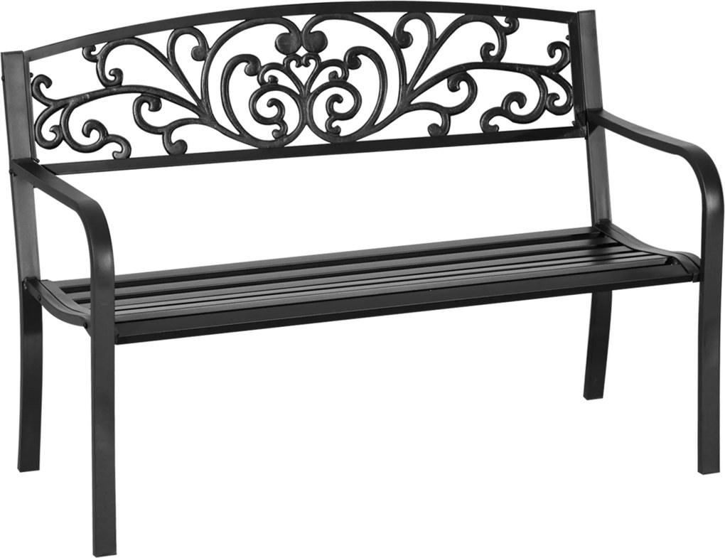 Outsunny Banco de Jardim para terraço em Aço Ferro Fundido Preto 2 Lugares 127 x 60 x 87 cm Carga Máx 240 kg | Aosom Portugal
