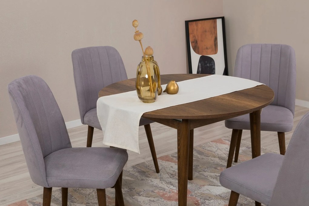 Conjunto de Mesa de Jantar Extensível Vina – Nogueira e Cinza – Mesa 1
