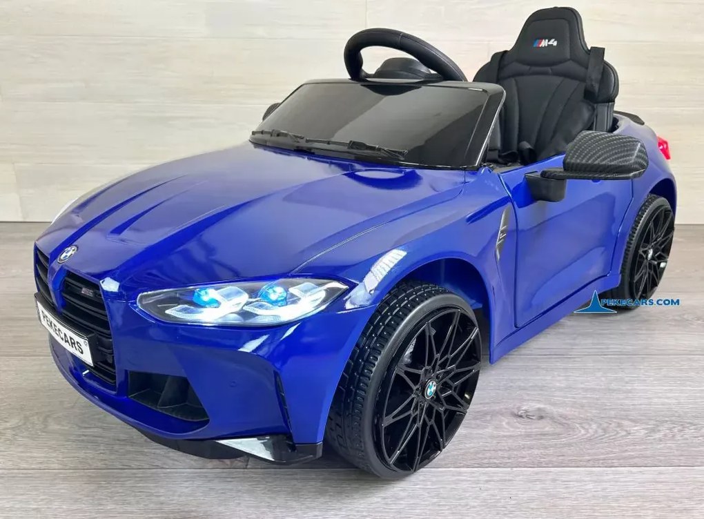 Carro elétrico para crianças BMW M4 12V 2.4G, Rodas de borracha, Assento em couro sintético Azul Metalizado