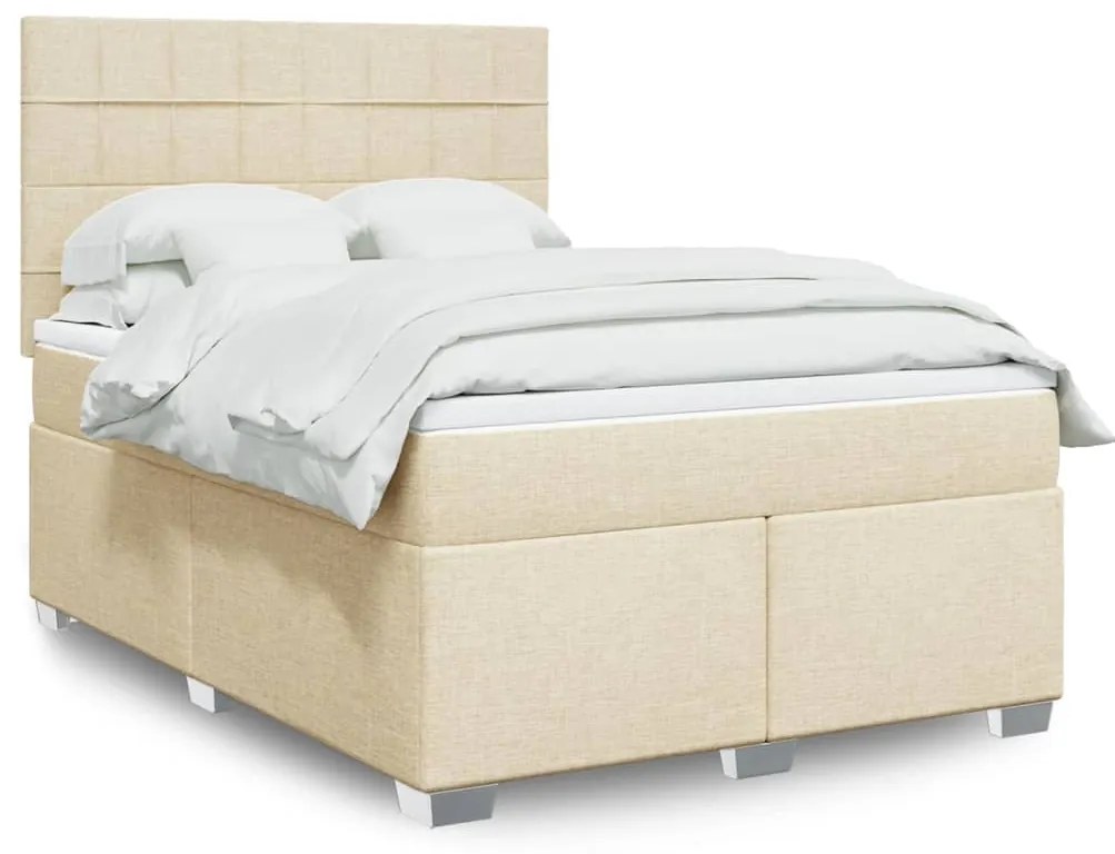 vidaXL Cama com molas/colchão 160x200 cm tecido cor creme