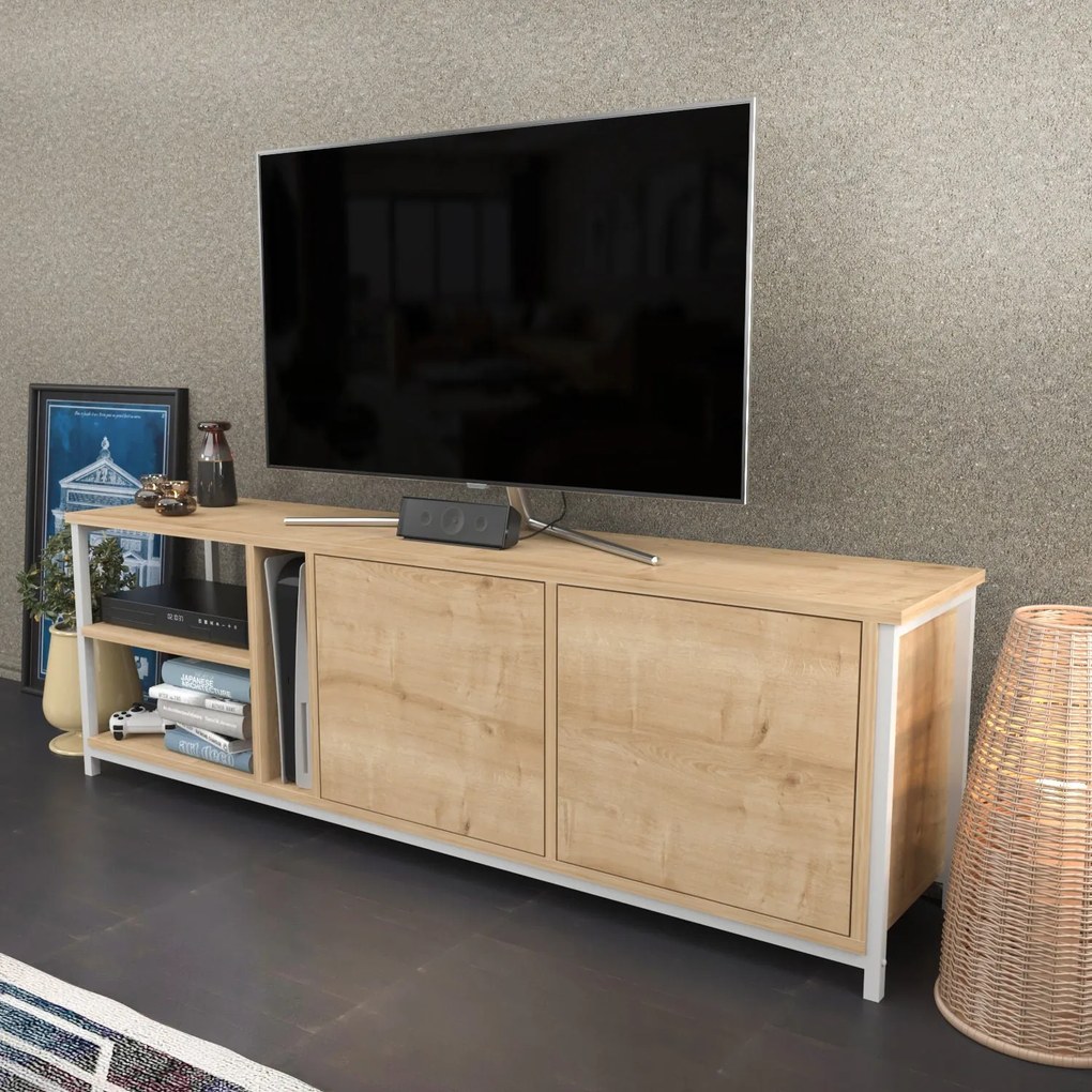 Móvel TV Primrose – Branco Carvalho – 160 cm x 35,3 cm x 50,8 cm