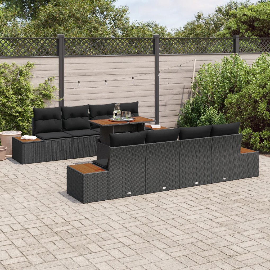 Conjunto de Sofás de Jardim vidaXL com Almofadas em Vime Poliéster Pre