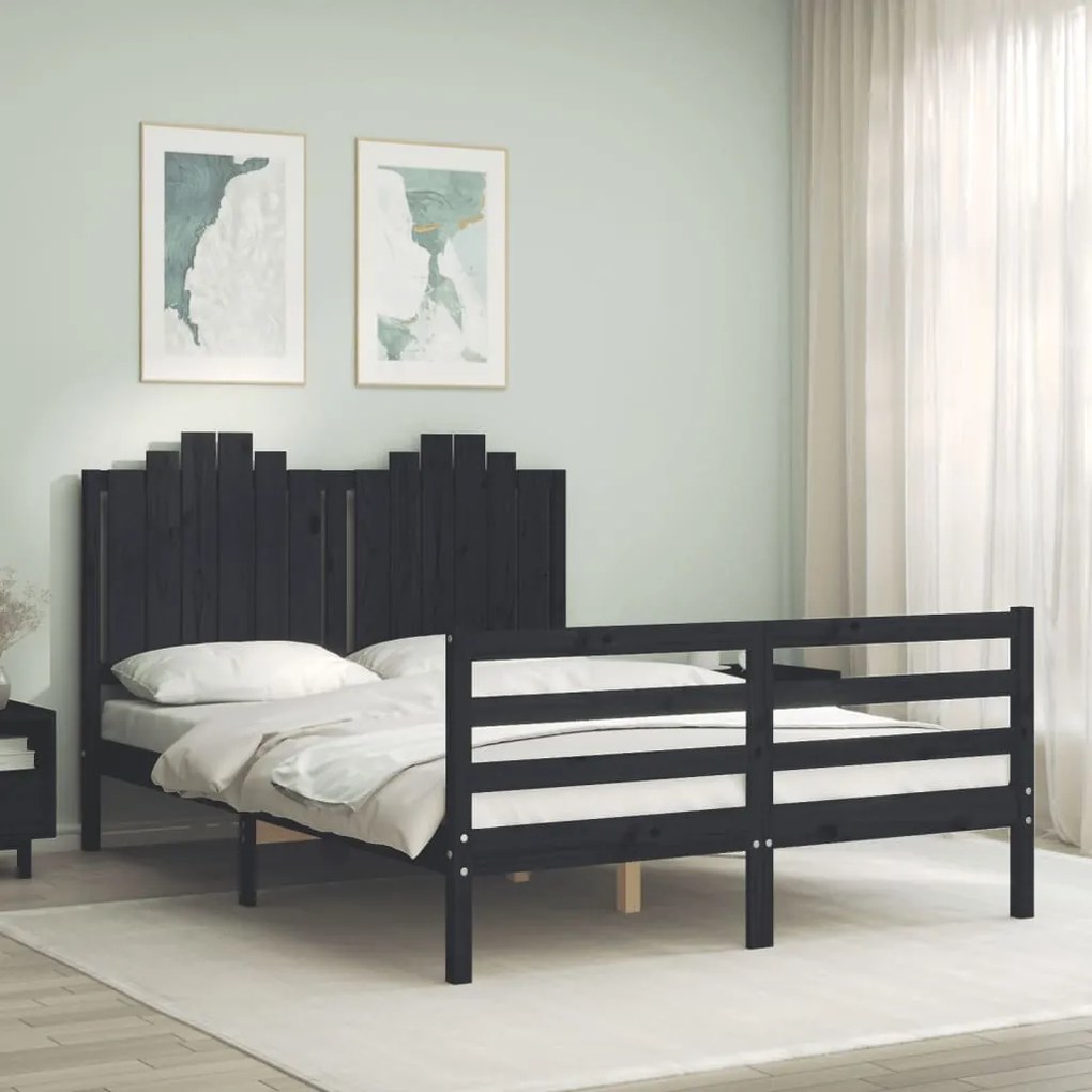 vidaXL Estrutura de cama com cabeceira 140x200 cm madeira maciça preto
