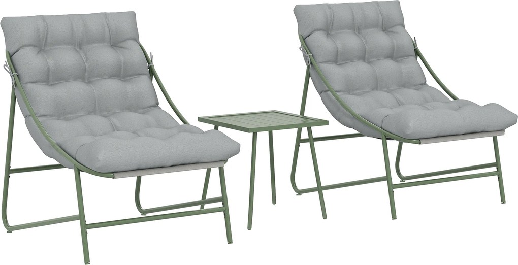 Outsunny Conjunto de Jardim de 3 Peças com 2 Cadeiras Lounge Mesa de Apoio e Almofadas para Exterior Pátio Varanda Cinza Claro | Aosom Portugal