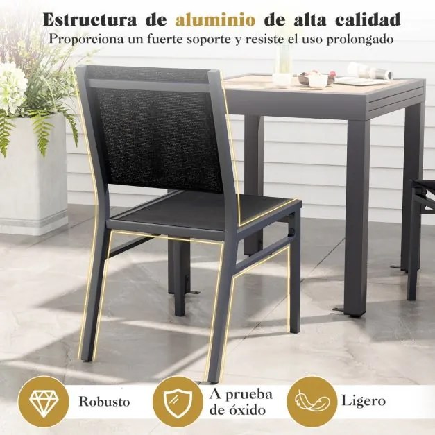 Cadeira de jardim (1 Unidade) com assento de encosto respirável e estrutura de alumínio robusta para varanda Jardim Preto