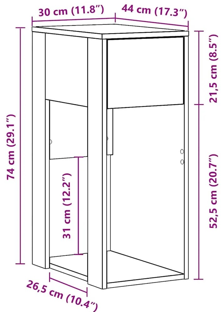 Suporte torre de computador com gaveta 30x44x74 cm cinza sonoma