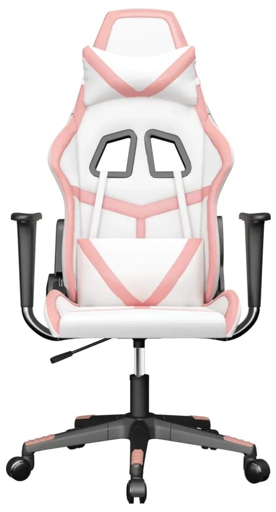 Cadeira gaming massagens couro artificial branco e rosa