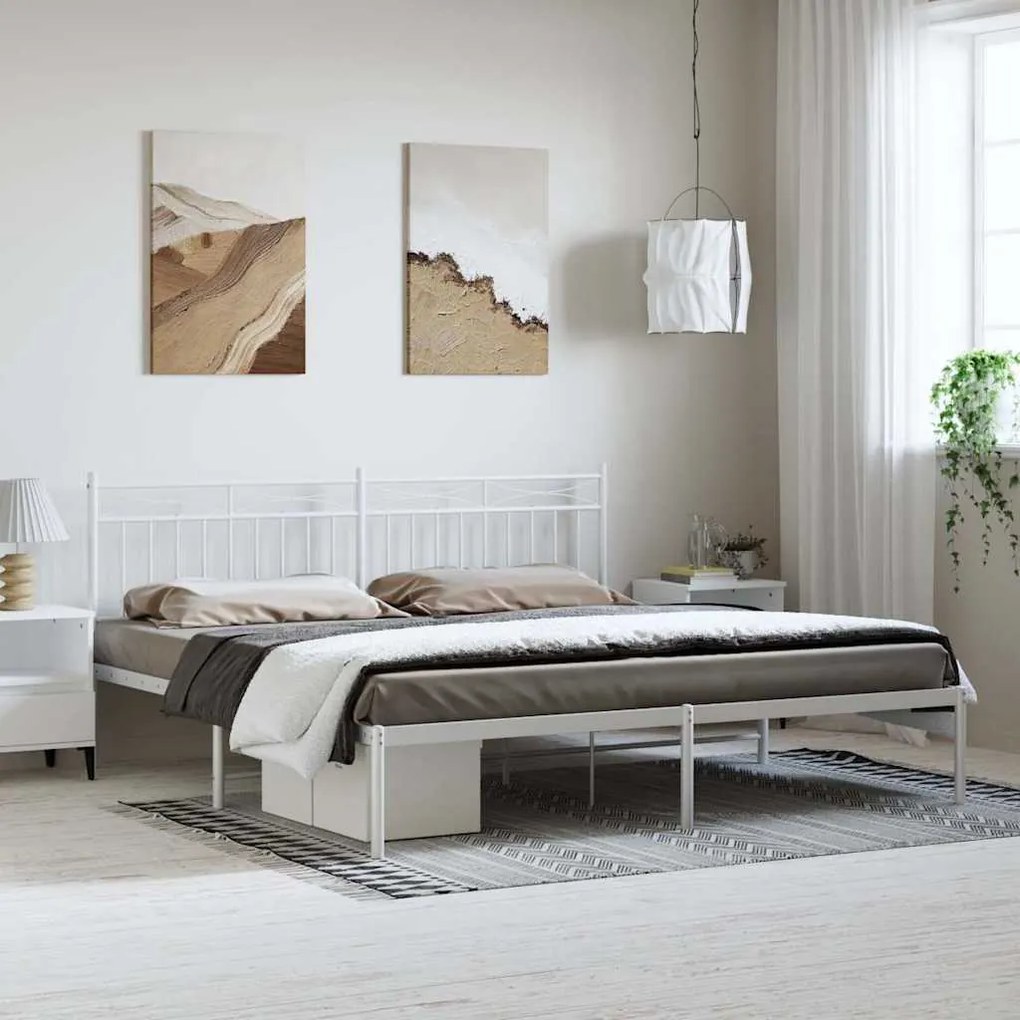 Estrutura de cama com cabeceira 193x203 cm metal branco