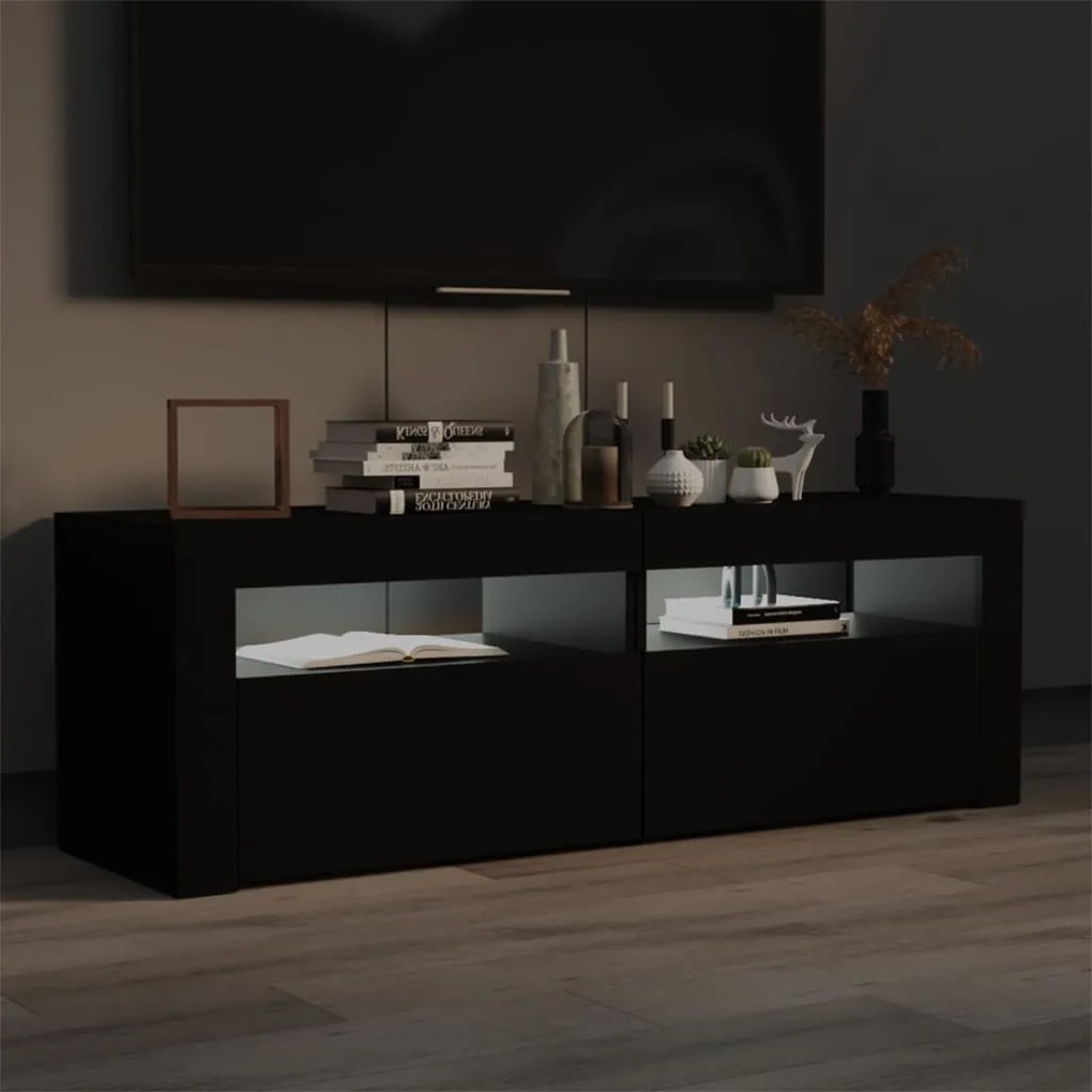 Móvel de TV com luzes LED 120x35x40 cm preto