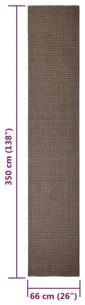 Tapete de sisal para poste arranhador 66x350 cm castanho