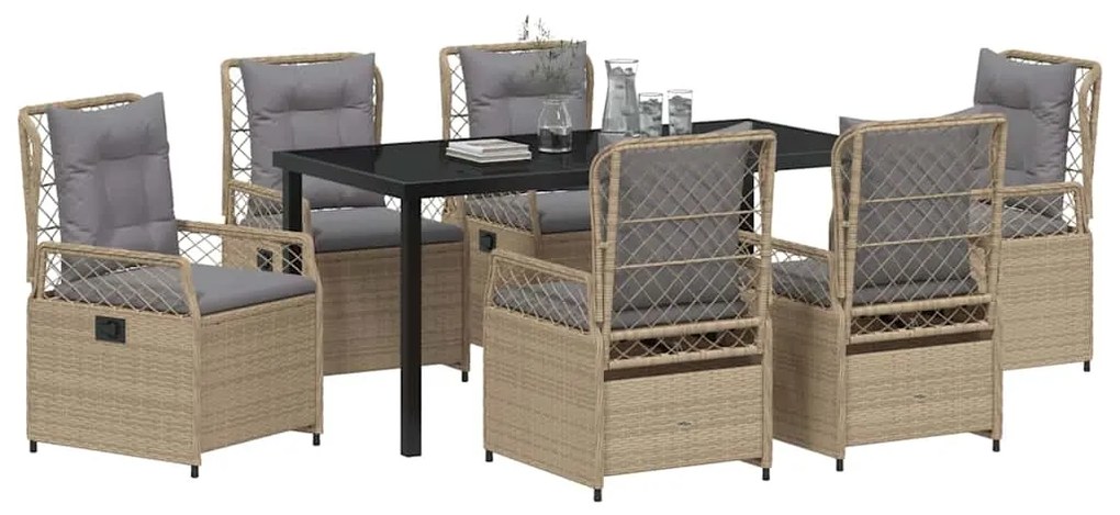 Conjunto de Jantar de Jardim com 7 Peças em Rattan Sintético Bege.