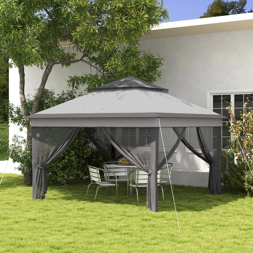 Outsunny Tenda Dobrável 3,26x3,26x2,72 m Tenda de Jardim com Duplo Tet