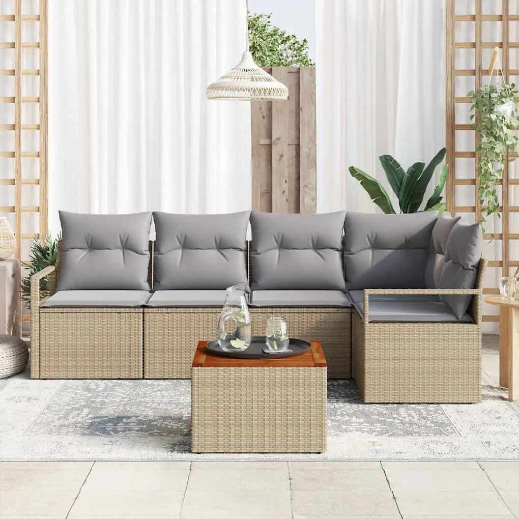 Conjunto de Sofá de Jardim 6 pcs Bege, cinza claro Grande