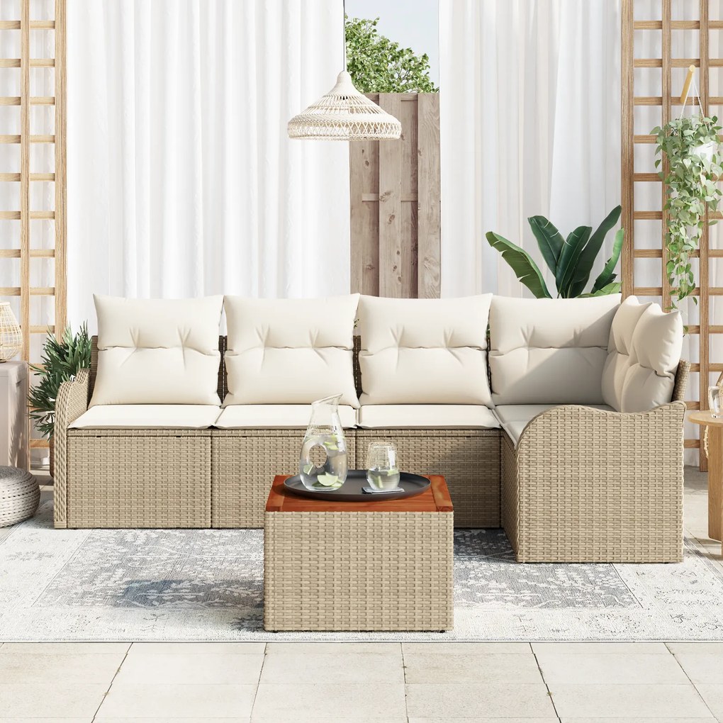 Conjunto de Sofá de Jardim vidaXL de 6 Peças com Almofadas Bege Vime P