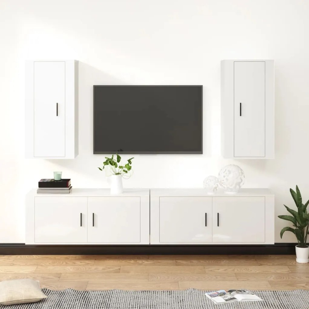 vidaXL 4 pcs conjunto móveis de TV madeira processada branco brilhante