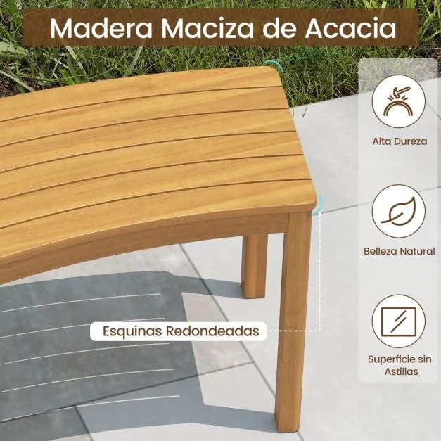 Conjunto de 2 bancos jardim curvos de madeira de acácia para exterior, sem encosto, com capacidade para 180 kg e 2 lugares, para pátio, jardim, alpend
