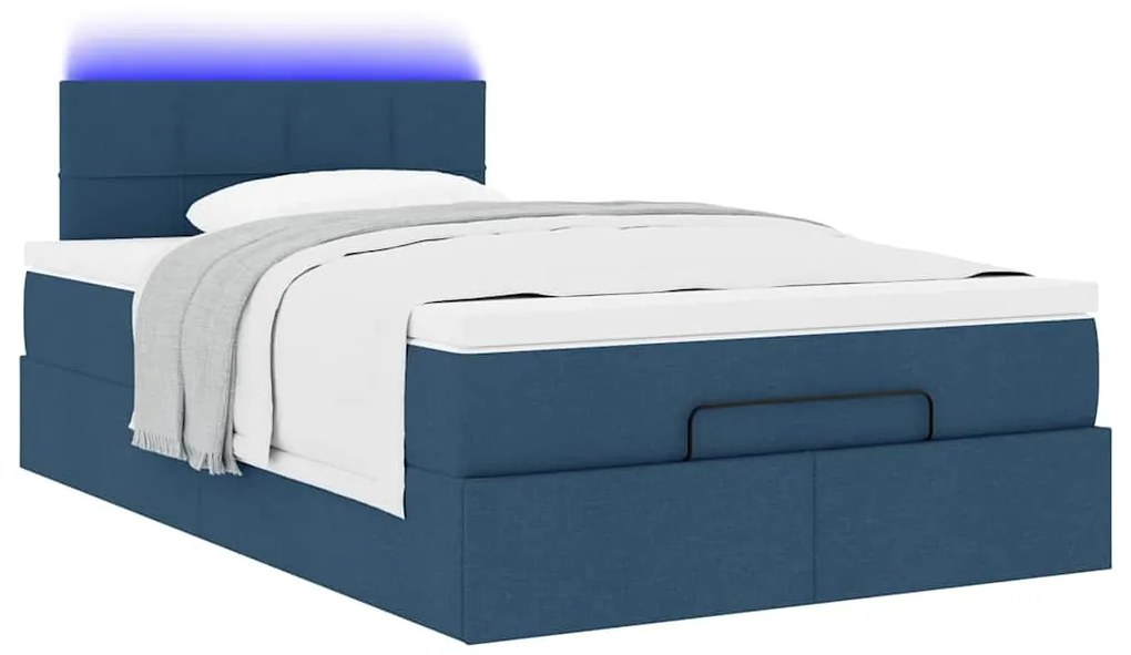 Cama Otomana com Colchão & LEDs Tecido Azul 120x200 cm