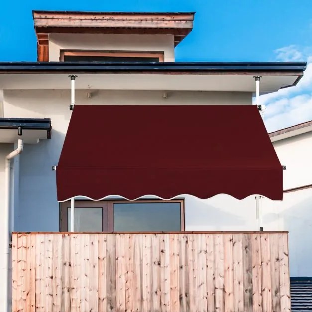 Toldo Telescópico e Retrátil 150 cm Resistente aos Raios UV Impermeável com Manivela Altura Regulável para Janela Varanda Jardim Vermelho