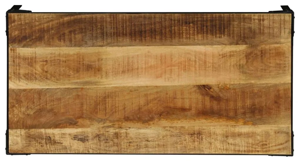 Mesa de centro madeira de mangueira maciça áspera e aço 110 cm