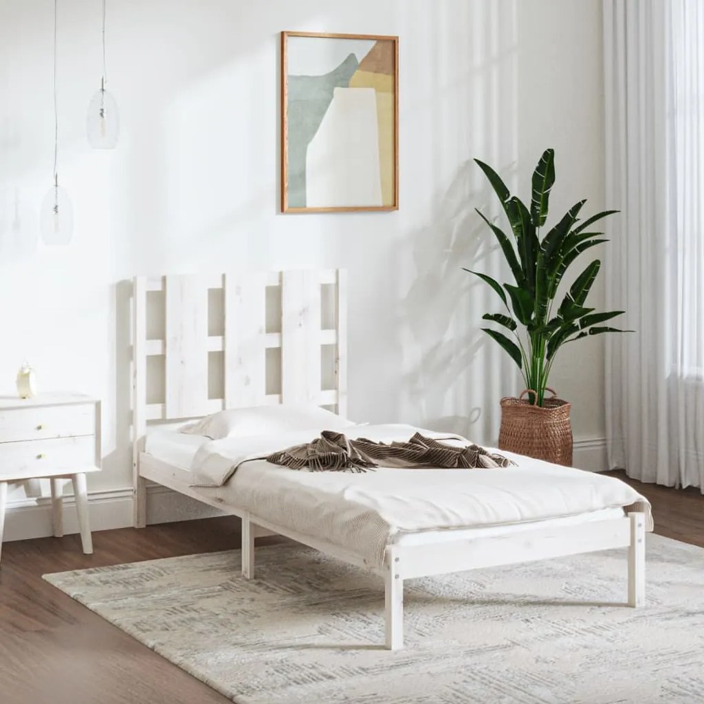 Cama sem colchão 90x200 cm madeira de pinho maciça branco
