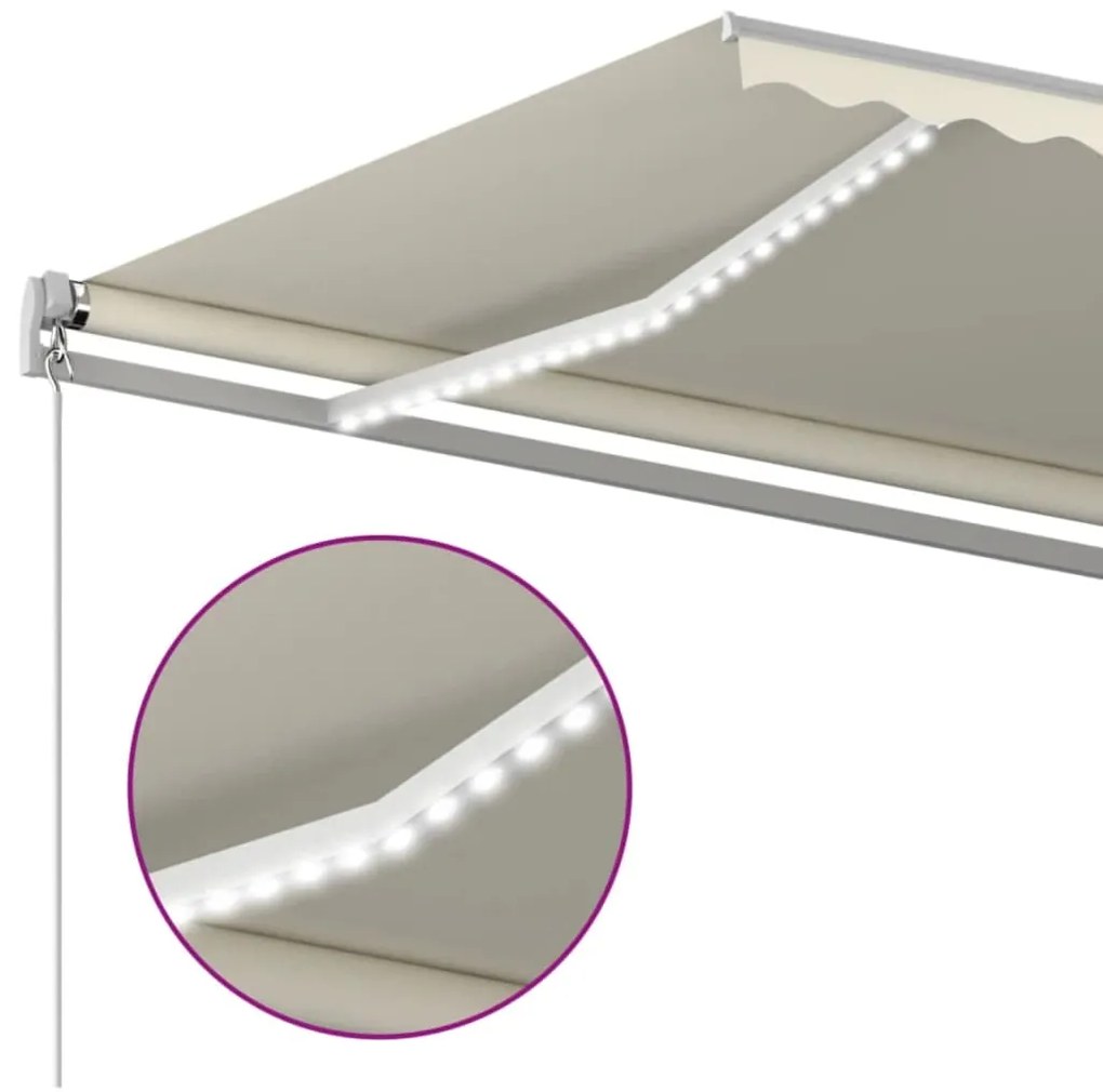 Toldo retrátil manual com LED 600x350 cm cor creme