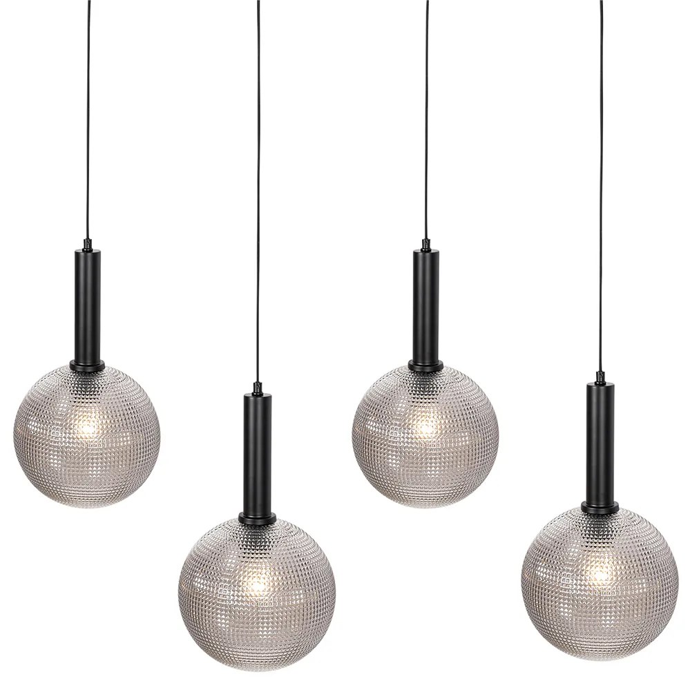 Candeeiro de suspensão design preto com vidro fumê 4 luzes - Chico Design