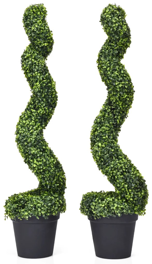 Planta Artificial Espiral de Madeira 120 cm PE Artificial Folhas e Pote de PP Cheio de Cimento para Interior e Exterior
