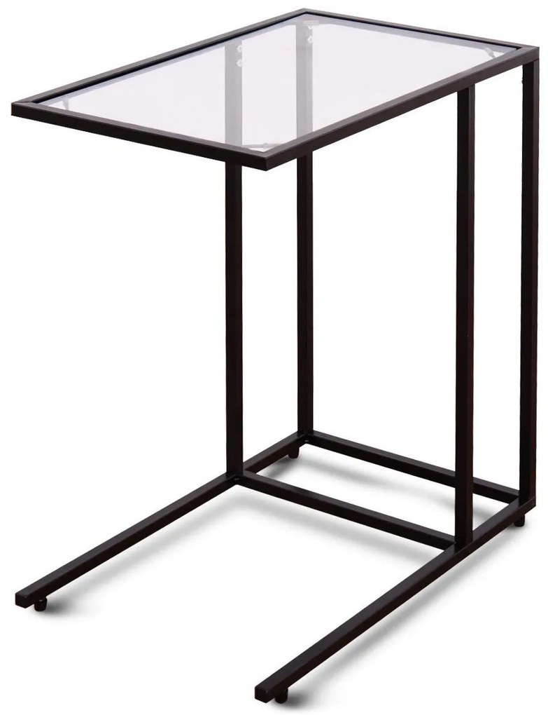 Mesa de café em vidro e aço Mesa lateral pc para sala de estar 55,5x35x65cm