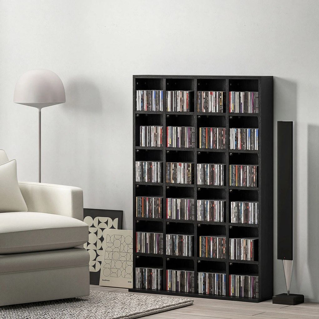 Móvel multimédia com capacidade para 456 CDs/336 DVDs - estante de madeira com prateleiras ajustáveis, 89 x 130,5 cm, preto