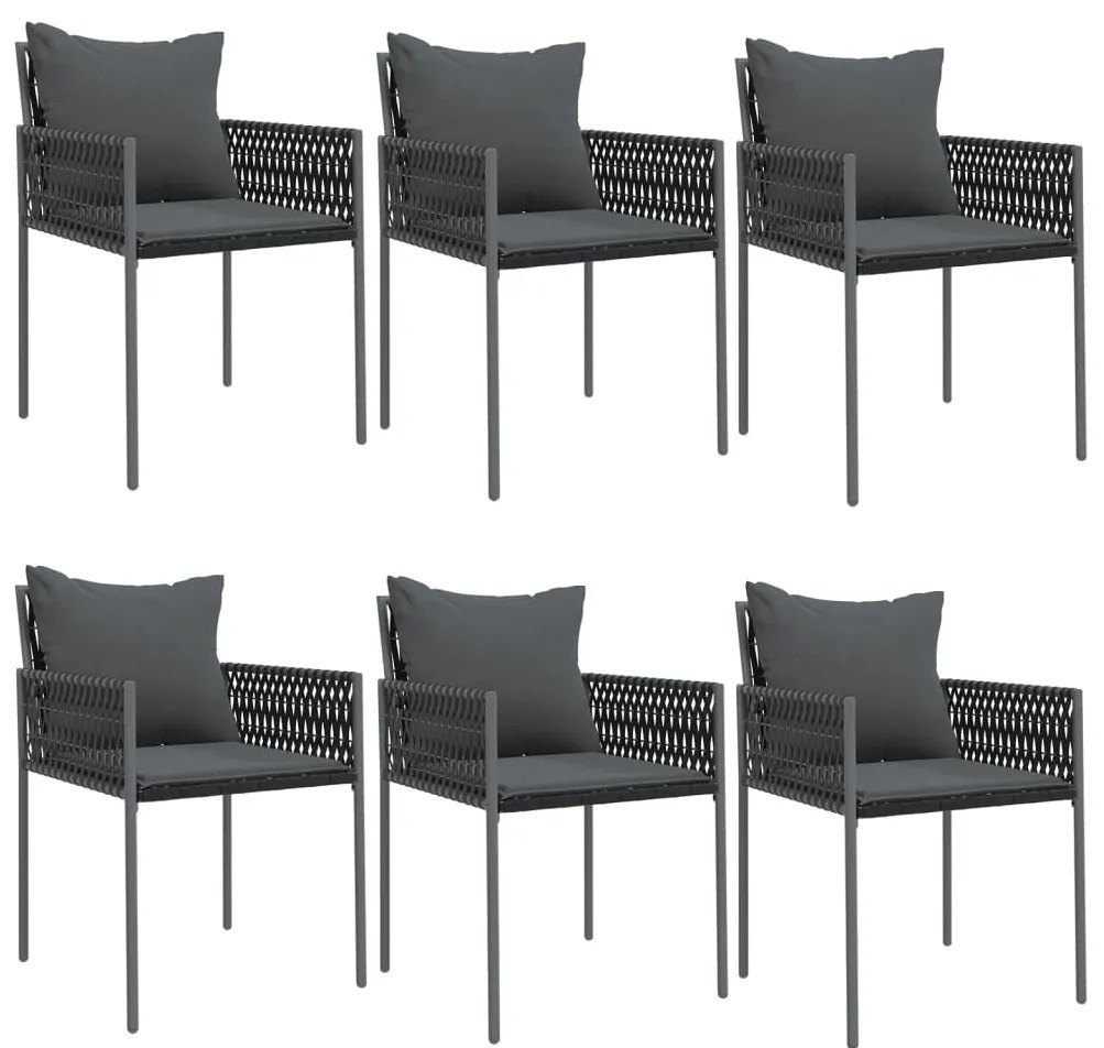7 pcs conjunto de jantar p/ jardim c/ almofadões vime PE e aço