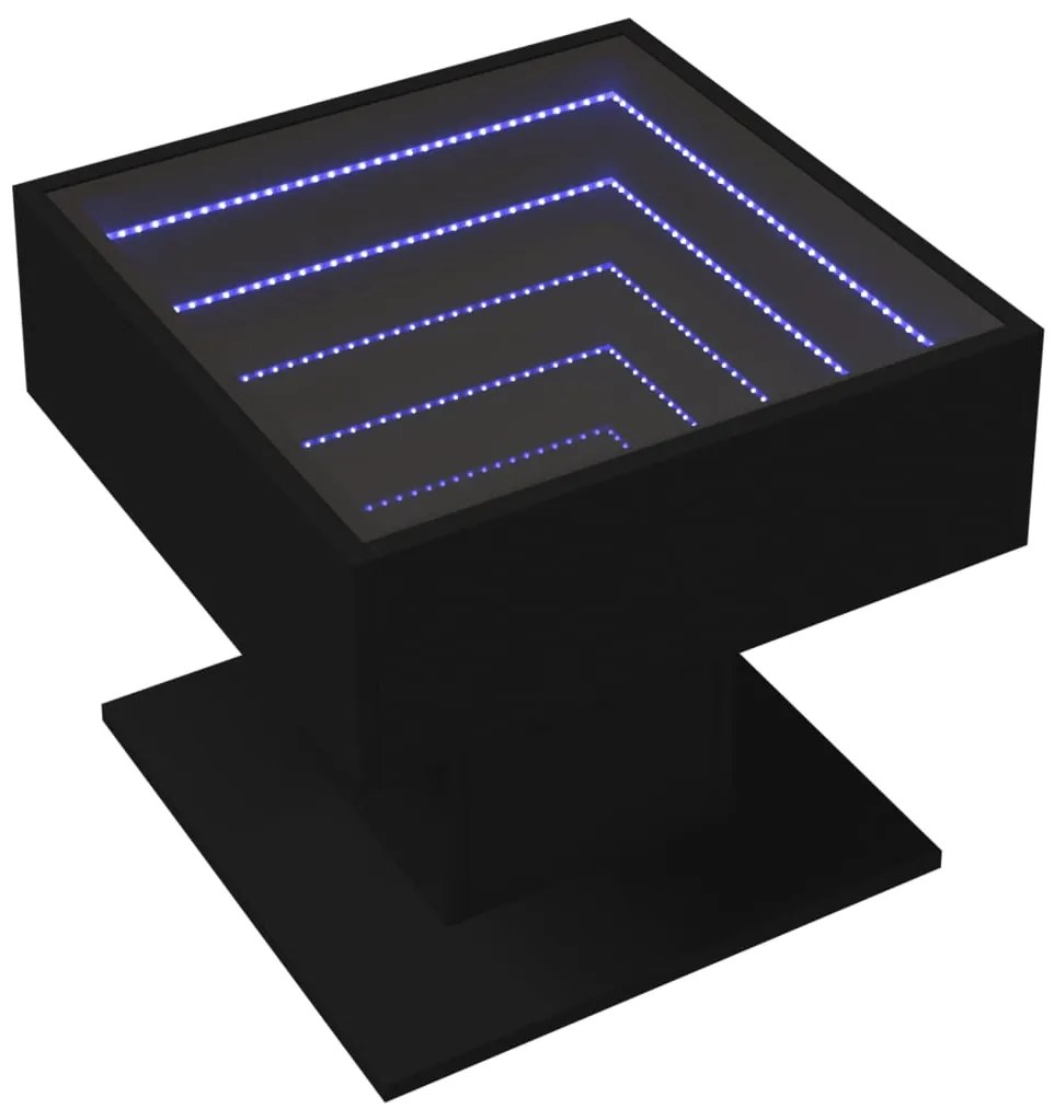 Mesa de centro c/ LEDs 50x50x45cm contraplacado preto brilhante
