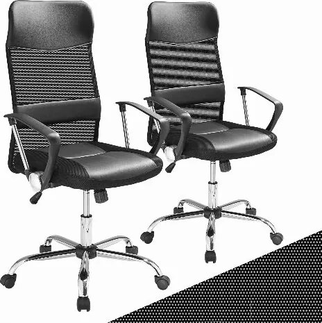 Conjunto de 2 cadeiras de escritório em malha e couro PU, na cor preta