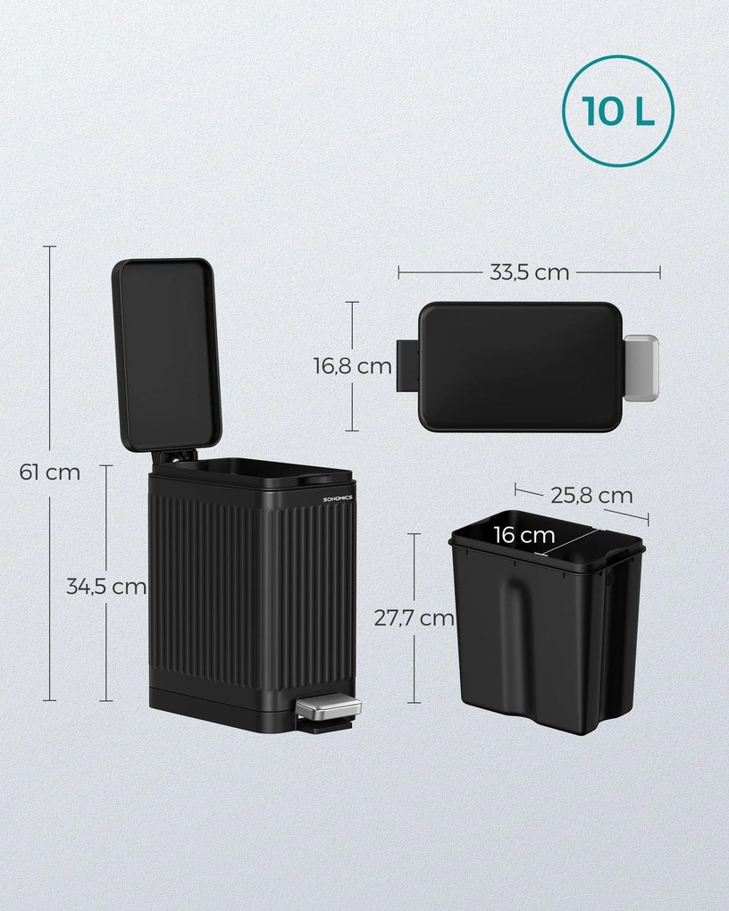 Caixote do lixo para casa de banho 10 litros com tampa Preto