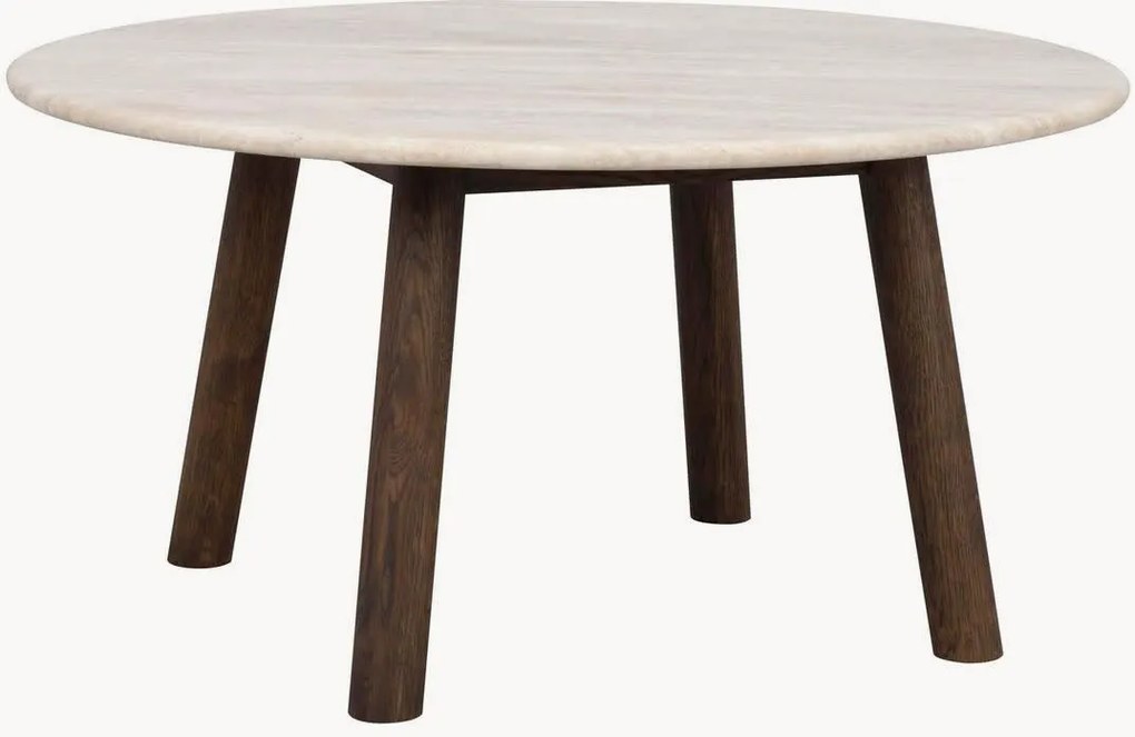 Mesa de centro redonda em madeira de carvalho com tampo de mesa em travertino Taransay