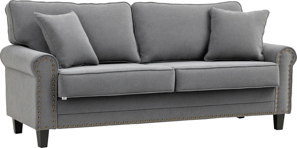 HOMCOM Sofá 2 Lugares Poliéster Almofadas Incluídas Pés Madeira Borracha 196x80,5x89cm Cinza Confortável | Aosom Portugal