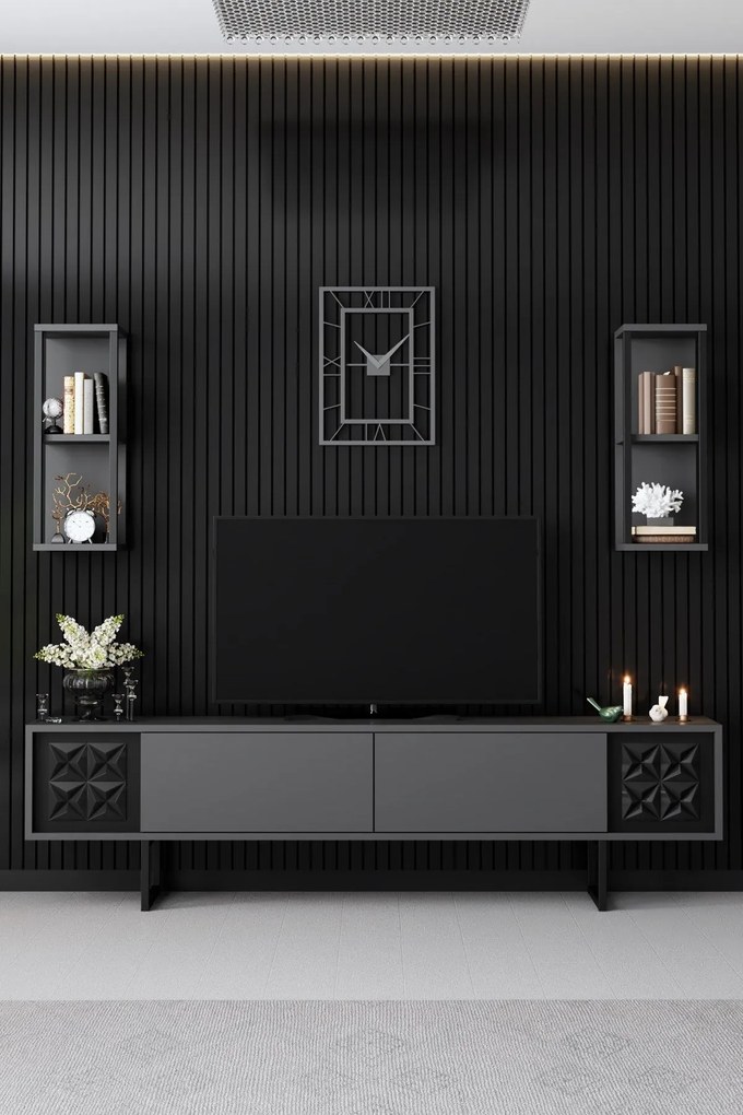 Conjunto de Mobiliário de Sala – Black Line Set – Antracite e Preto
