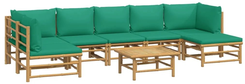 8 pcs conjunto lounge de jardim bambu c/ almofadões verdes