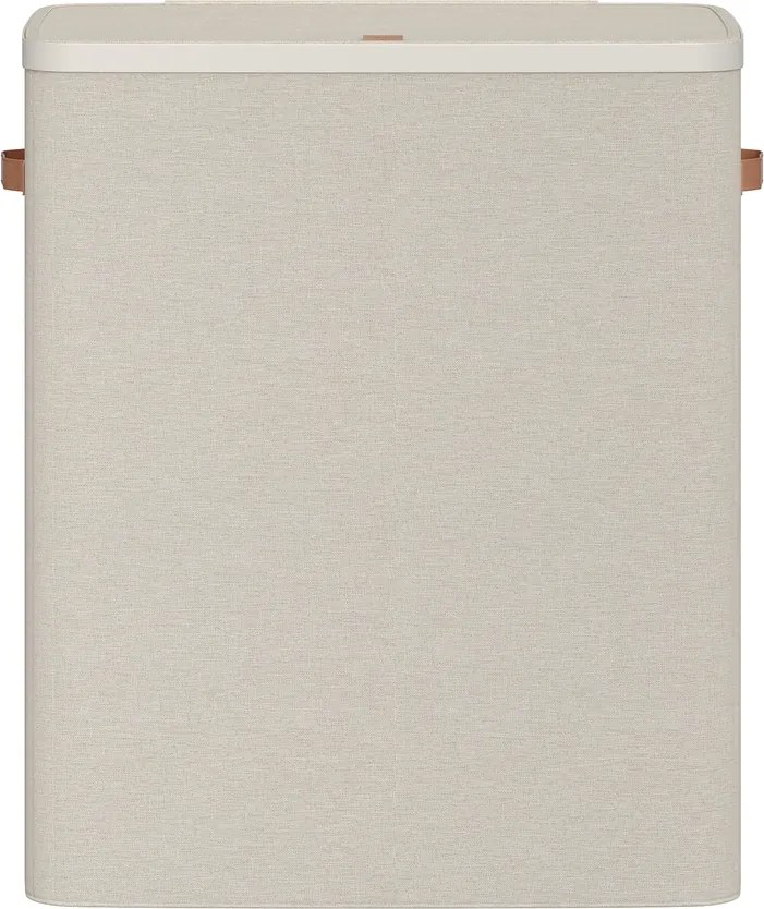 Cesto da roupa suja, cesto de 190 L com 3 compartimentos 64 x 40 x 75 cm, cesto da roupa suja com tampa e pegas bege