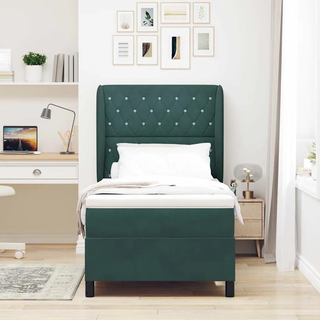 vidaXL Cama Box com colchão Verde Escuro 190 x 90 cm Poliéster