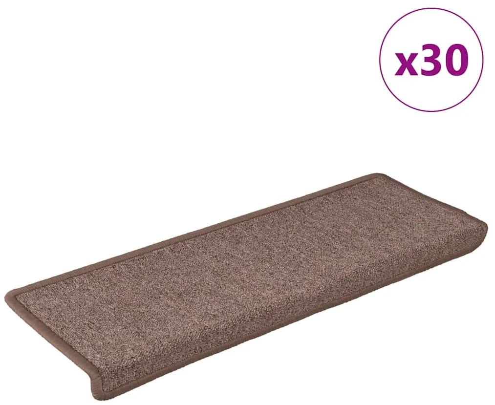 vidaXL Tapetes de escadas 30 pcs 65x21x4 cm castanho