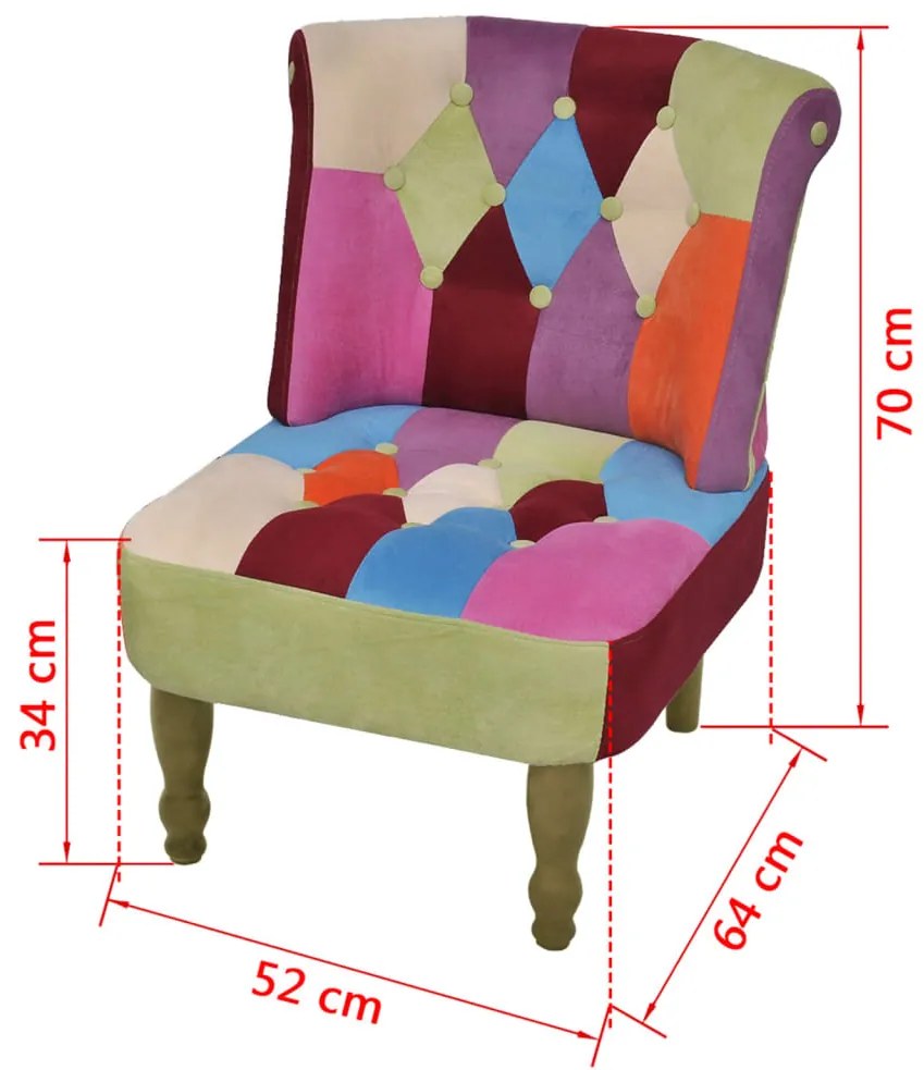 Cadeira francesa de tecido com design de retalhos