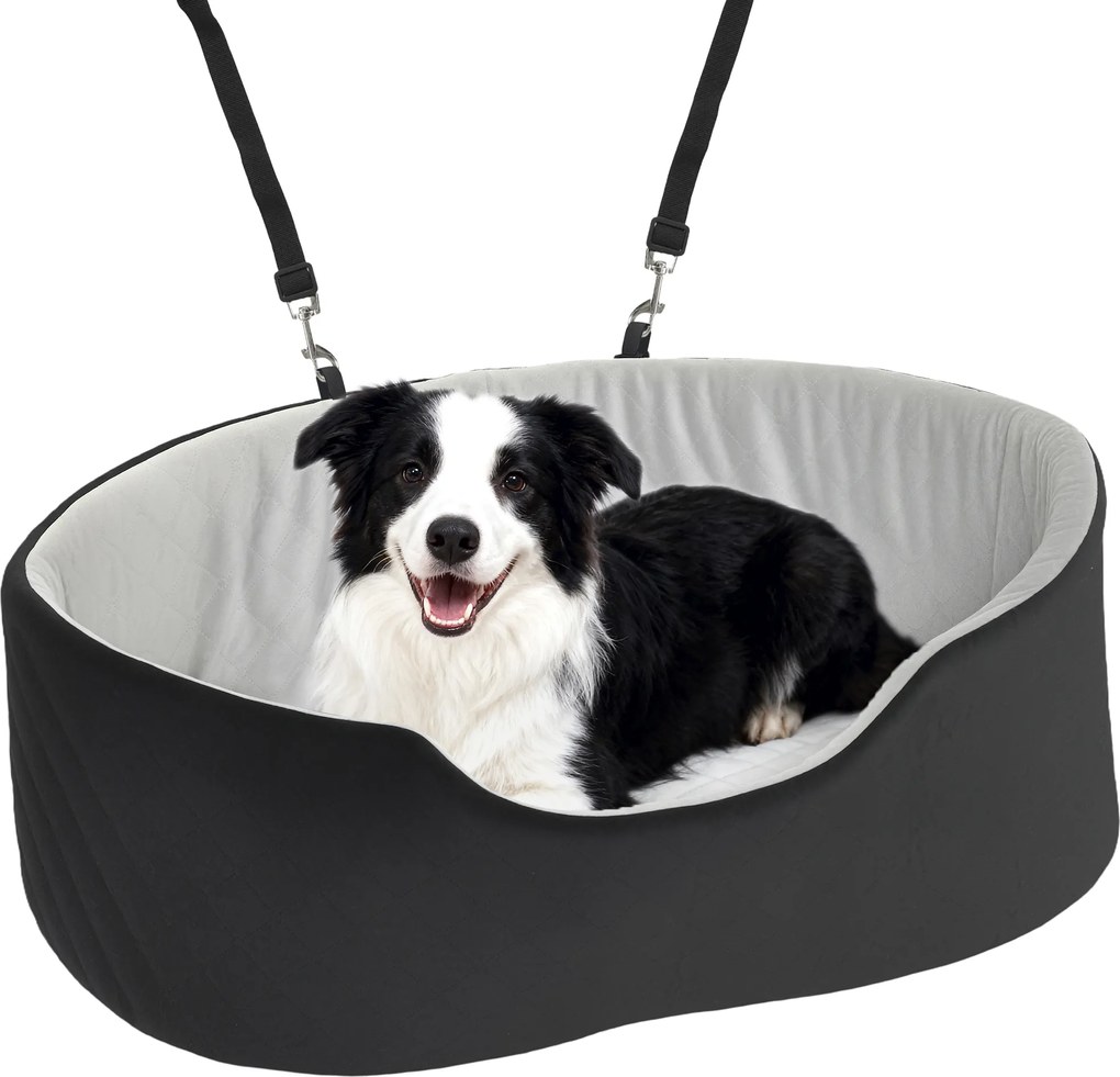 Assento de carro para cães com cinto de segurança e fixação; assento de carro acolchoado para cães, 77 x 43 x 28 cm, preto