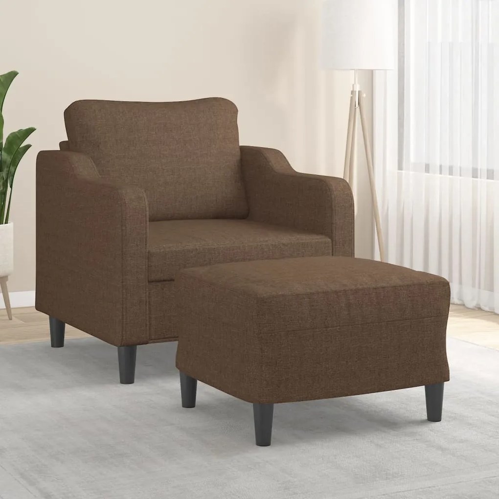 vidaXL Poltrona com apoio de pés 60 cm tecido castanho