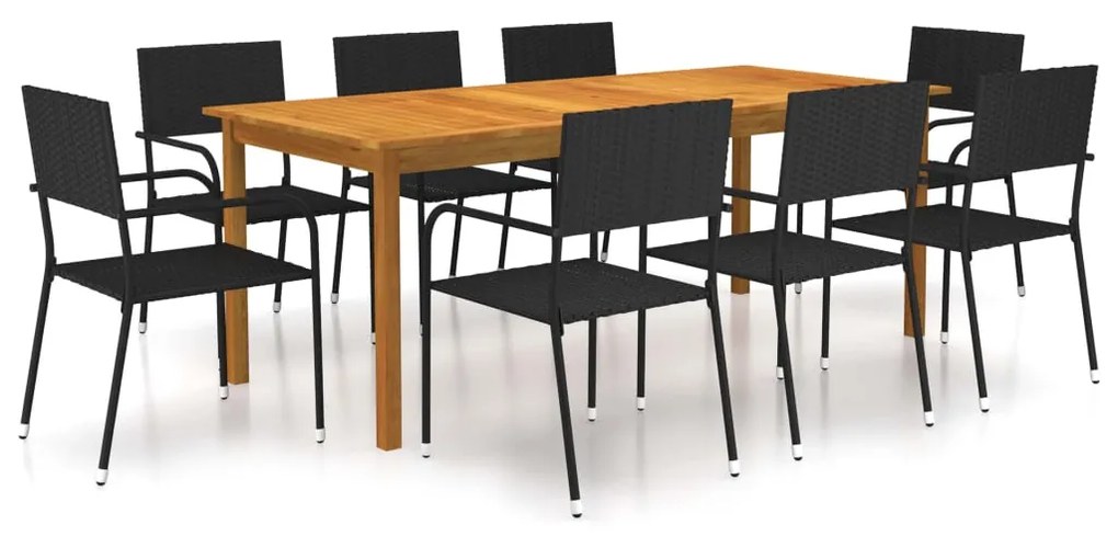 vidaXL 9 pcs conjunto de jantar para jardim preto