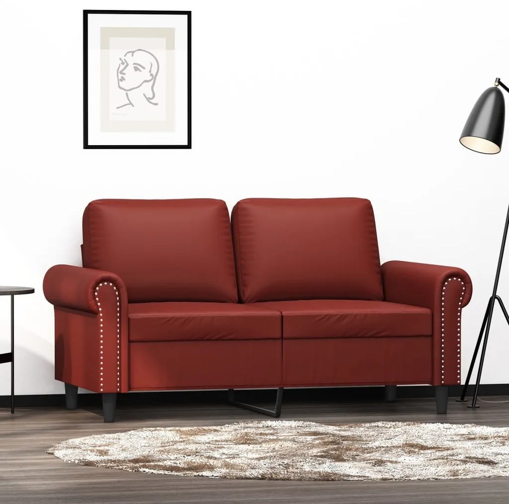 349123 vidaXL Sofá de 2 lugares 120 cm couro artificial vermelho tinto