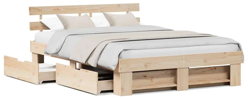Estrutura da Cama com gaveta com cabeceira com armazenamento Castanho